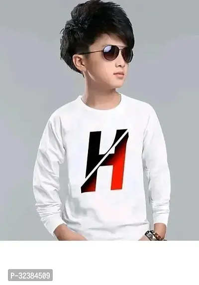 Stylish White Polyester Printed Full Sleeves Tees For Boys