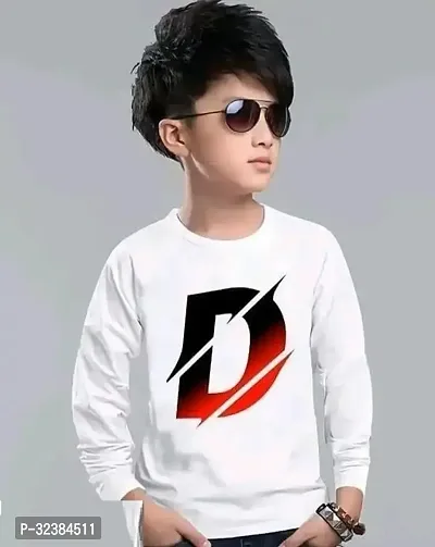 Stylish White Polyester Printed Full Sleeves Tees For Boys-thumb0