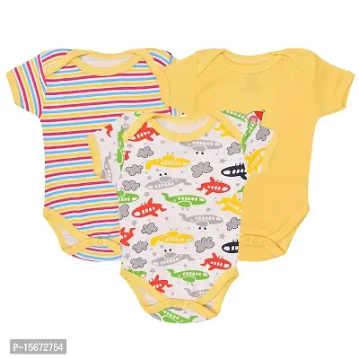 MARK AMPLE New Born Baby Multi-Color Half Sleeve Body Suit,Romper, Sleep Suit for Boys and Girls Unisex Combo Pack (Pack of 3) (Yellow, 12-18 Months)