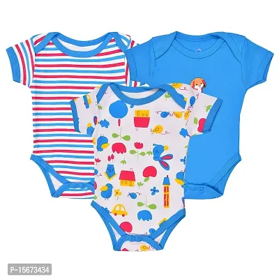 MARK AMPLE New Born Baby Multi-Color Half Sleeve Body Suit,Romper, Sleep Suit for Boys and Girls Unisex Combo Pack (Pack of 3) (Blue, 12-18 Months)