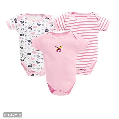 MARK AMPLE New Born Baby Multi-Color Half Sleeve Body Suit,Romper, Sleep Suit for Boys and Girls Unisex Combo Pack (Pack of 3) (Pink, 12-18 Months)