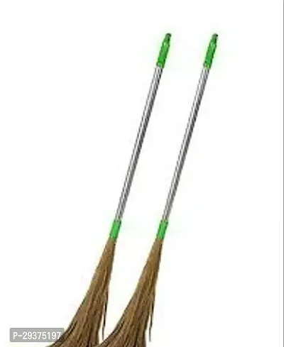 Natural Grass and Stainless Steel handle Brooms Sticks Pack OF 2-thumb0