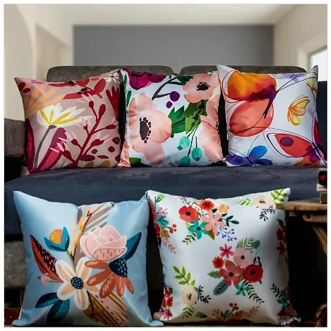 Set of 5- Printed Satin Cushion Covers