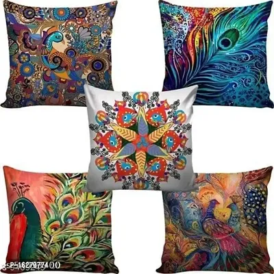 Set of 5 Decorative Satin Cushion Covers  (Multicolor, 16 inch x 16 inch, 40 cm x 40 cm)