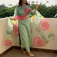 Elegant Green Art Silk Solid Kurta with Pant And Dupatta Set For Women-thumb1