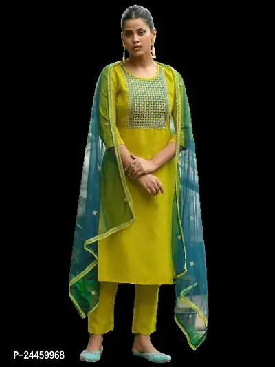 Stylish Fancy Designer Art Silk Kurta With Bottom Wear And Dupatta Set Women-thumb2