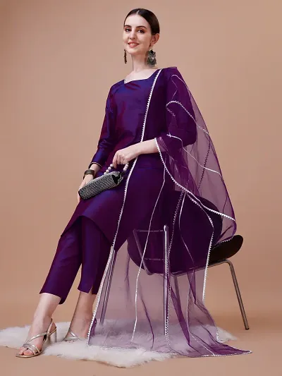 Stylish Fancy Designer Art Silk Kurta With Bottom Wear And Dupatta Sets