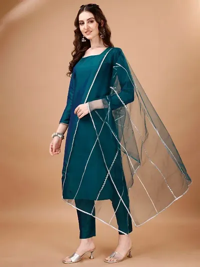 Stylish Fancy Designer Art Silk Kurta With Bottom Wear And Dupatta Sets