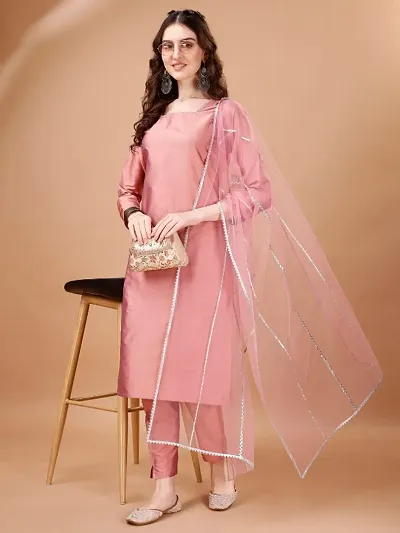 Stylish Fancy Designer Art Silk Kurta With Bottom Wear And Dupatta Sets