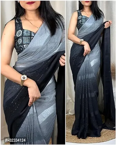 Attractive Georgette Saree  with Jacquard Blouse Piece-thumb0