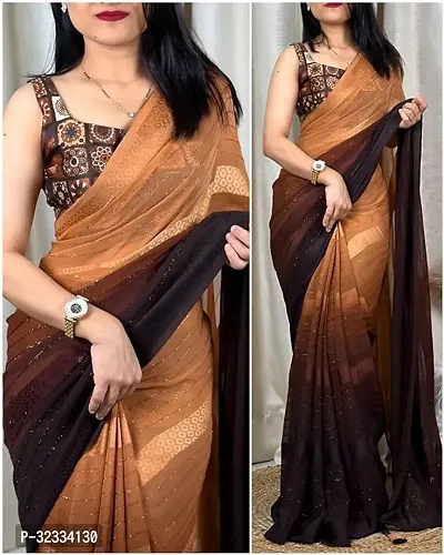 Attractive Georgette Saree  with Jacquard Blouse Piece-thumb0