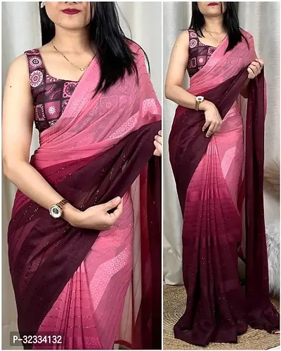 Attractive Georgette Saree  with Jacquard Blouse Piece-thumb0