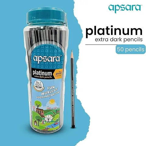 Apsara Platinum Jar Extra Dark Pencils, Extra Dark Lead, Improves Handwriting, Hexagonal Body for Strong Grip, Reduced Writing Pressure, Premium Soft Wood, Easy Sharpening, Combo of 50 Pencils