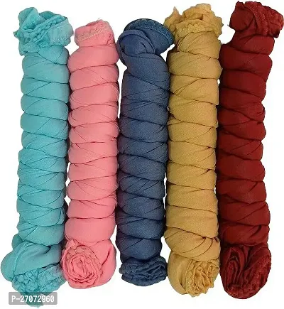 Elite Multicoloured Cotton Blend Solid Dupattas For Women Pack Of 5-thumb0