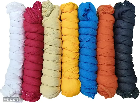 Elite Multicoloured Cotton Blend Solid Dupattas For Women Pack Of 7-thumb0