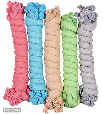 Elite Multicoloured Cotton Blend Solid Dupattas For Women Pack Of 5