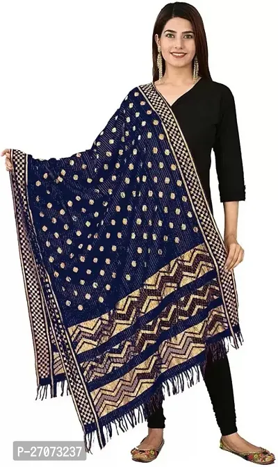 Elite Blue Silk Blend Self Design Dupattas For Women