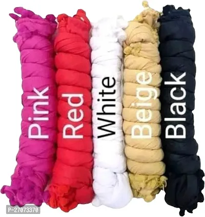 Elite Multicoloured Cotton Blend Solid Dupattas For Women Pack Of 5-thumb0