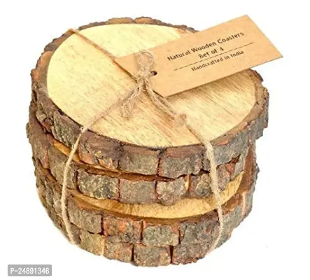 Wood Tree Bark Round Coaster For Home Office Set Of 4-thumb0