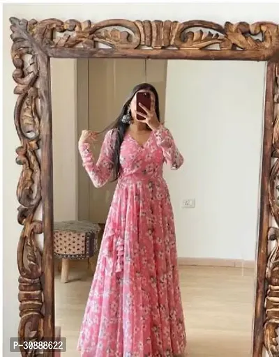 Beautiful Georgette Pink Printed Gown For Women-thumb0