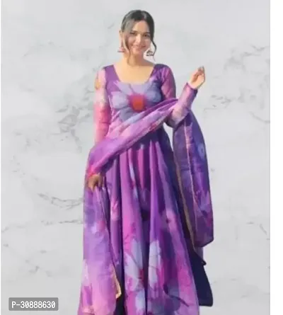 Beautiful Georgette Purple Printed Gown With Dupatta For Women-thumb0