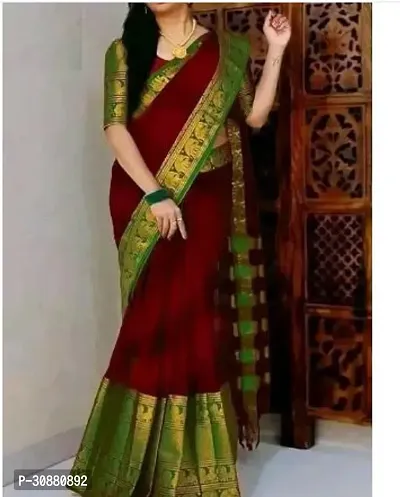 Elegant Maroon Cotton Saree with Blouse piece For Women-thumb0