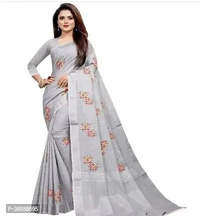 Elegant Grey Cotton Blend Saree with Blouse piece For Women