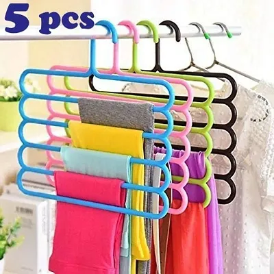 Layer Multipurpose Multi-Layer Hangers for Clothes | Shirts | Wardrobe | Ties | Pants | Space Saving Hanger | Cupboard | Wardrobe Organizer (Set of 5, Multicolor)