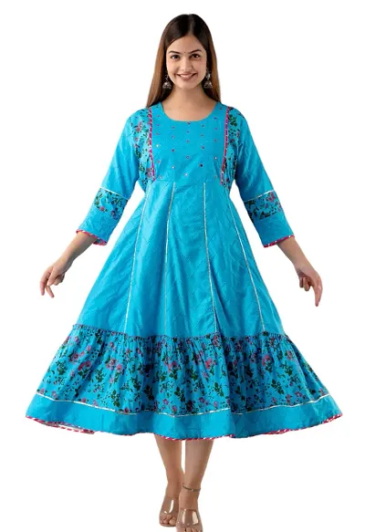 YALTAS Women's Rayon Floral Anarkali Kurti