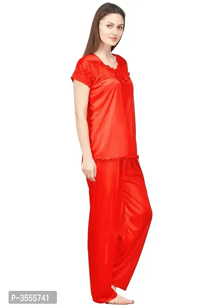 Women Red Solid Satin Nightdress-thumb2