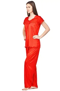 Women Red Solid Satin Nightdress-thumb2