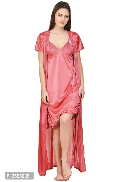 Women Pink Solid Satin Nightdress-thumb0