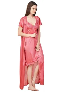 Women Pink Solid Satin Nightdress-thumb1
