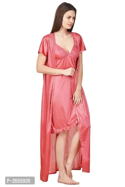 Women Pink Solid Satin Nightdress-thumb2