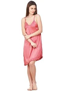 Women Pink Solid Satin Nightdress-thumb4