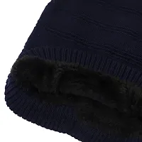 Starvis Winter Warm Fur Inside Lined Men Beanie Slouchy Knit Skull Cap Warm Stocking Hats Guys Women Striped Winter Beanie Hat for Men and Women Cap for Cold Weather (Navy Blue)-thumb1