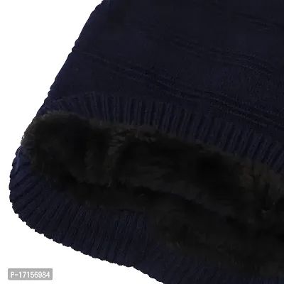 Starvis Winter Warm Fur Inside Lined Men Beanie Slouchy Knit Skull Cap Warm Stocking Hats Guys Women Striped Winter Beanie Hat for Men and Women Cap for Cold Weather (Navy Blue)-thumb2