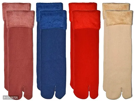 Starvis Winter Thermal Thumb heavy duty Warm Velvet Snow Ankle length socks with fur inside for Women  girls- Multicolour (Pack of 4)