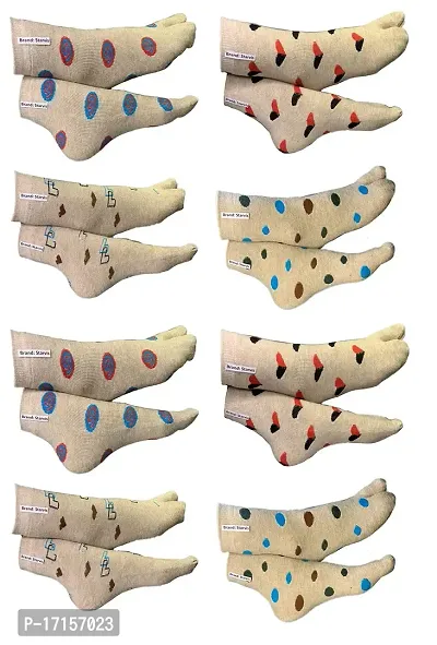 Starvis Women's winter woolen Calf Length Pattern Thumb Woolen Socks (Beige, Free Size) - Pack of 8 | Multicolor, Multidesign