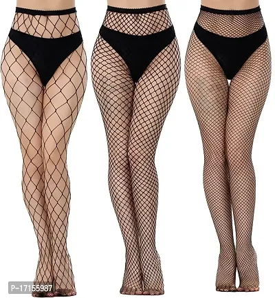 Starvis Womens High Waist Tights Fishnet Stockings Thigh High Pantyhose (Pack of 3 | Black)-thumb0