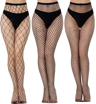 Starvis Womens High Waist Tights Fishnet Stockings Thigh High Pantyhose (Pack of 3 | Black)