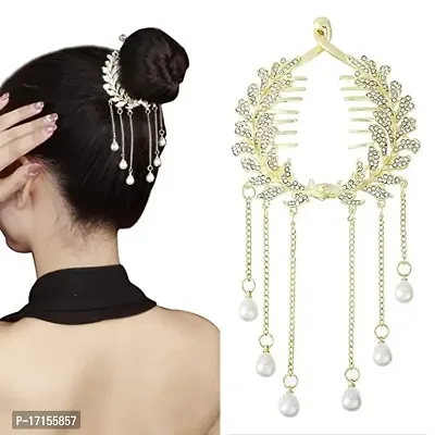 Starvis Exquisite Shiny Crystal Pearl Tassel Wing and Flower Tassel Hair Clip Claw For Women Bun Clip Horsetail Buckle Hairpin Hair Accessories Women Ponytail Hair Bun Bride Weeding (Flower Latkan)-thumb0