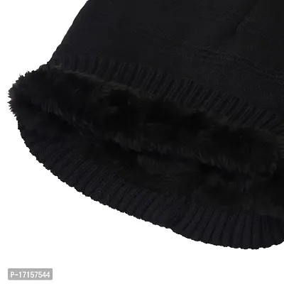 Starvis Winter Warm Fur Inside Lined Men Beanie Slouchy Knit Skull Cap Warm Stocking Hats Guys Women Striped Winter Beanie Hat for Men and Women Cap for Cold Weather (Black)-thumb2