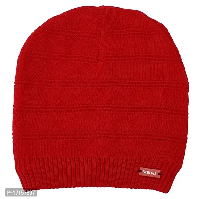 Starvis Winter Warm Fur Inside Lined Men Beanie Slouchy Knit Skull Cap Warm Stocking Hats Guys Women Striped Winter Beanie Hat for Men and Women Cap for Cold Weather (Red)