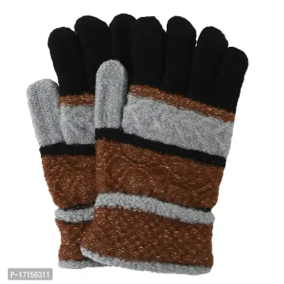 Starvis Unisex Winter Angora Warm Thermal Woolen Gloves for Men and Women/Dual color Winter gloves (RANDOM COLOR AND DESIGN) (Brown)-thumb2