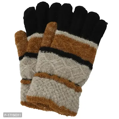 Starvis Unisex Winter Angora Warm Thermal Woolen Gloves for Men and Women/Dual color Winter gloves (RANDOM COLOR AND DESIGN) (Brown)-thumb0