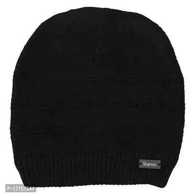 Starvis Winter Warm Fur Inside Lined Men Beanie Slouchy Knit Skull Cap Warm Stocking Hats Guys Women Striped Winter Beanie Hat for Men and Women Cap for Cold Weather (Black)-thumb0