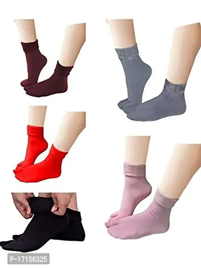 Starvis Women's Velvet Winter Thermal Thumb socks, Multicolour, (Pack of 5 Pairs)