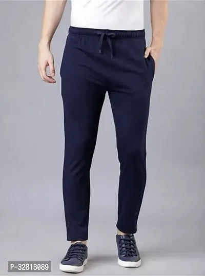 Stylish Navy Blue Polycotton Solid Track Pant For Men-thumb0