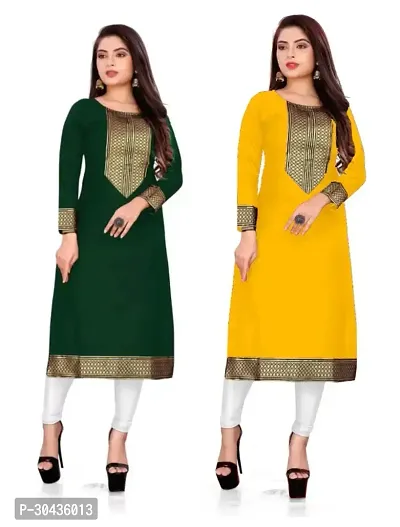 Stylish Multicoloured Cotton Slub Stitched Kurta For Women Combo Of 2-thumb0